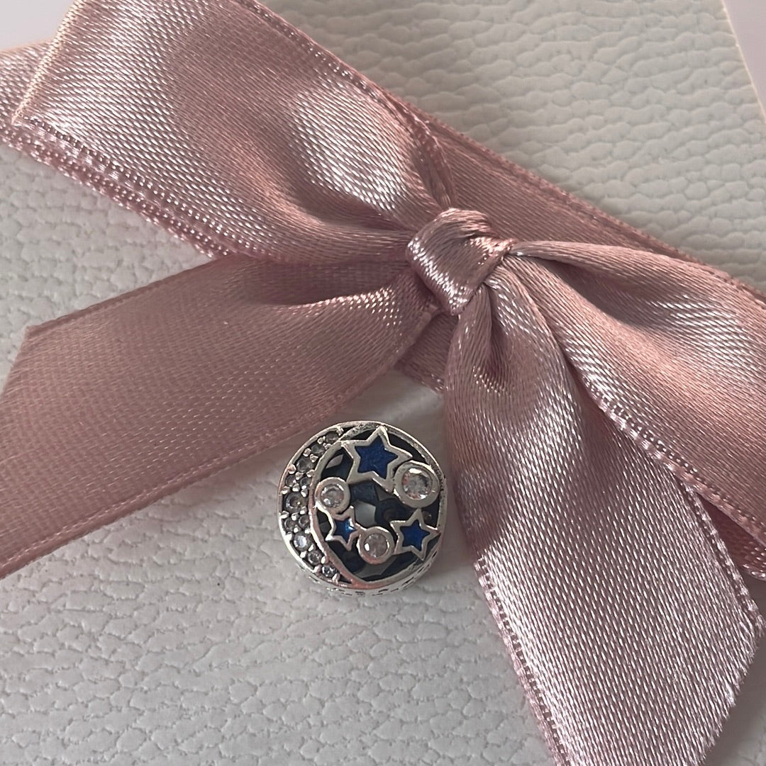 Genuine Pandora Moon Pave Moon and Blue Stars Openwork Celestial Charm