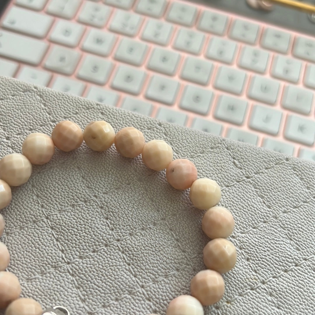 Genuine Thomas Sabo Sterling Silver  Charm Clasp Peach Stone Bracelet Large