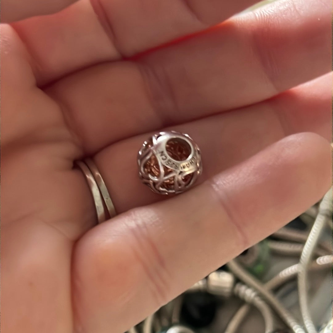 Genuine Chamilia Silver and Rose Gold Openwork Heart Charm