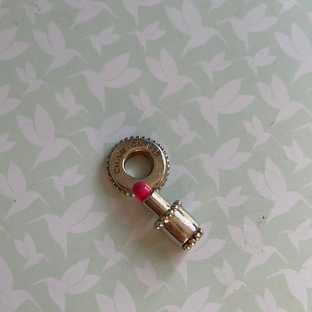 Genuine Chamilia Pink Enamel Lipstick Makeup Dangle Charm