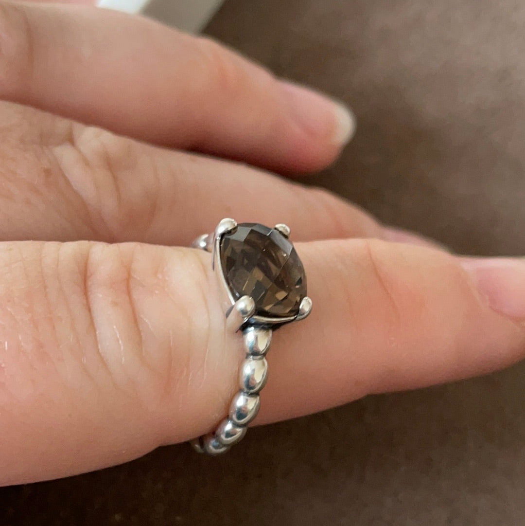 Genuine Pandora RARE HTF Brown Smoky Brown Stone Beaded Band Ring Size 54