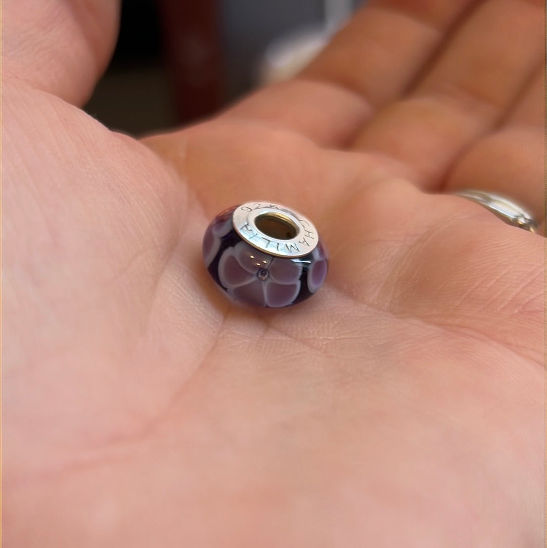 Genuine Chamilia murano - Purple flowers