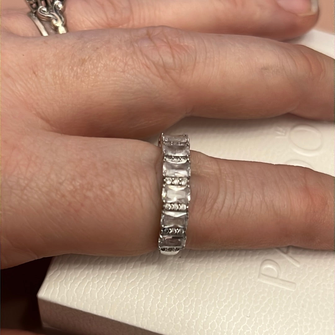 Sterling Silver Large Clear CZ Pave Rectangle Line Ring Size 60