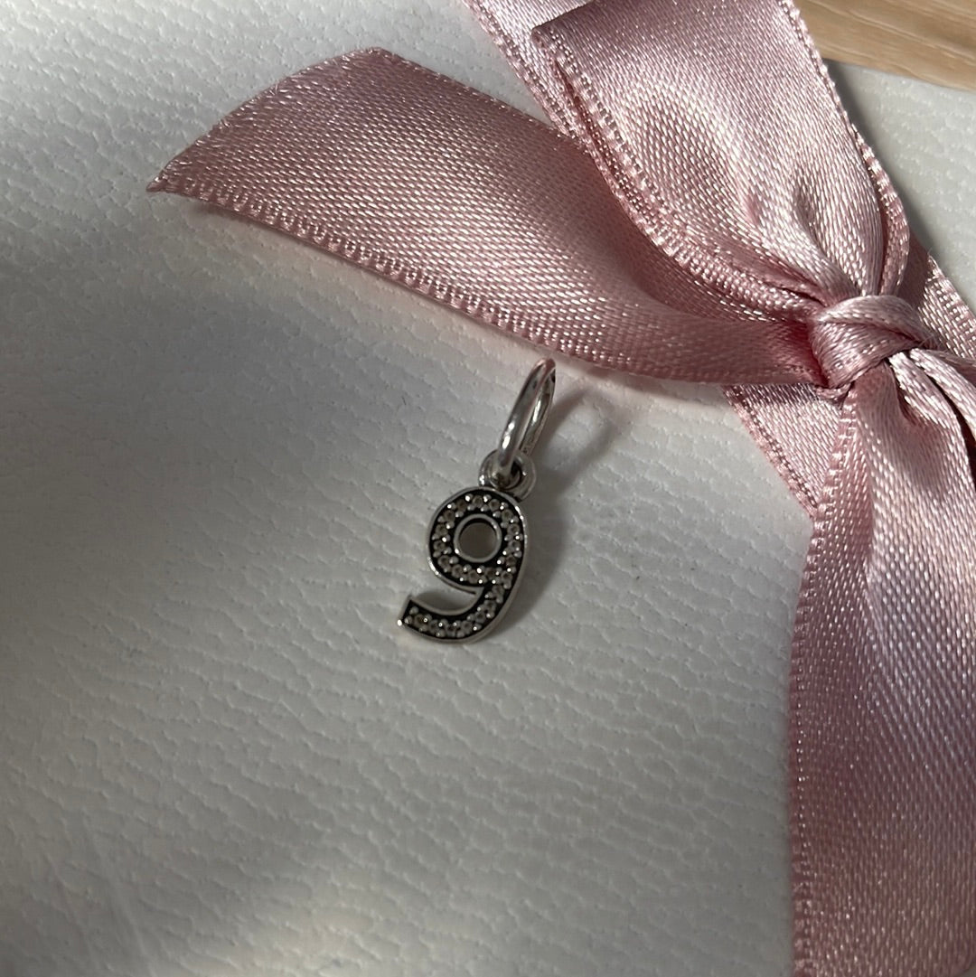 Genuine Pandora Number 9 Dangle Pave Charm