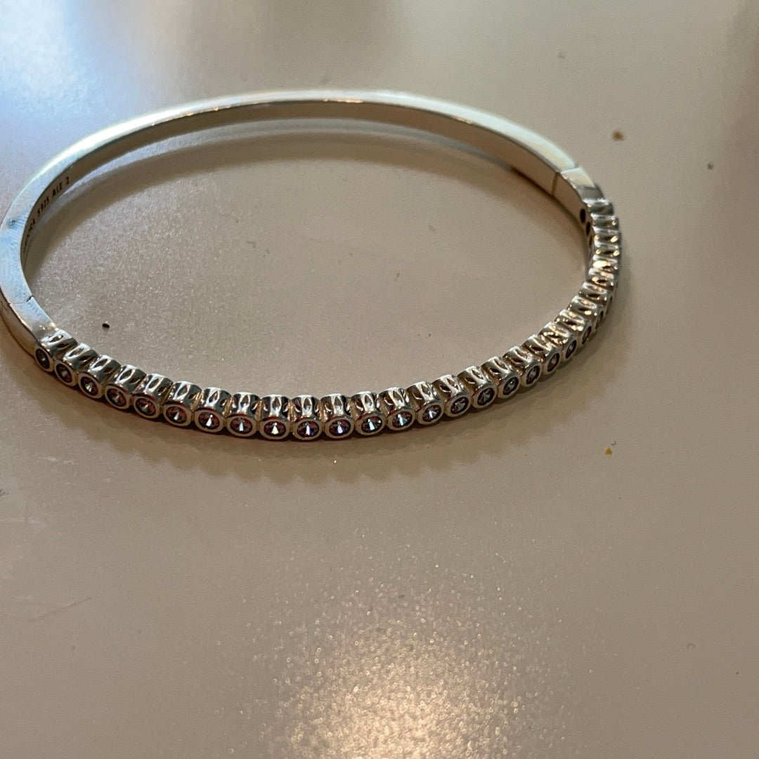Genuine Pandora Timeless Pave Sparkling Hinged Bangle Rare HTF Size 1