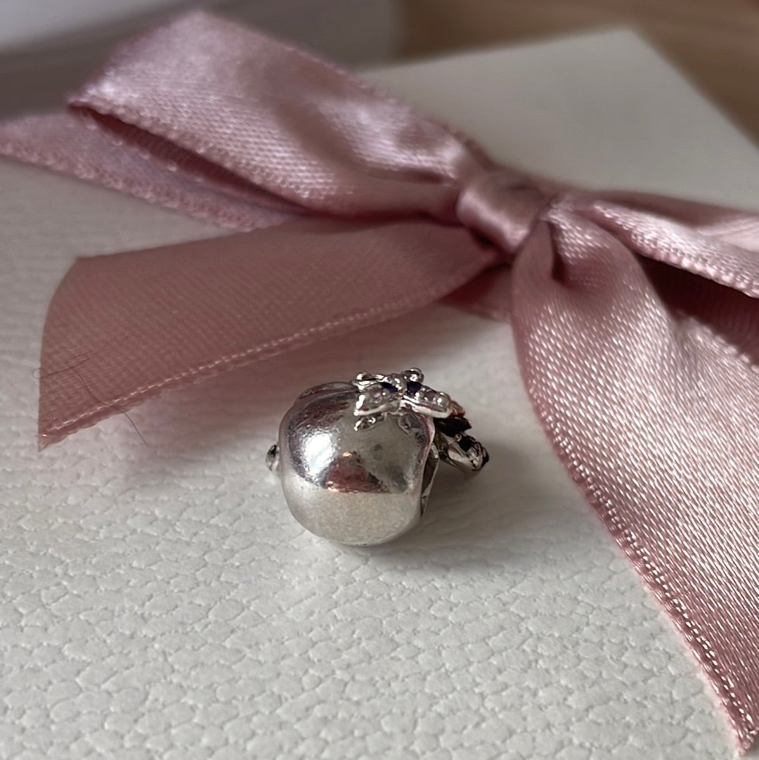 Sterling Silver Skull Charm With Pave Butterfly and Rose Gold Flowers