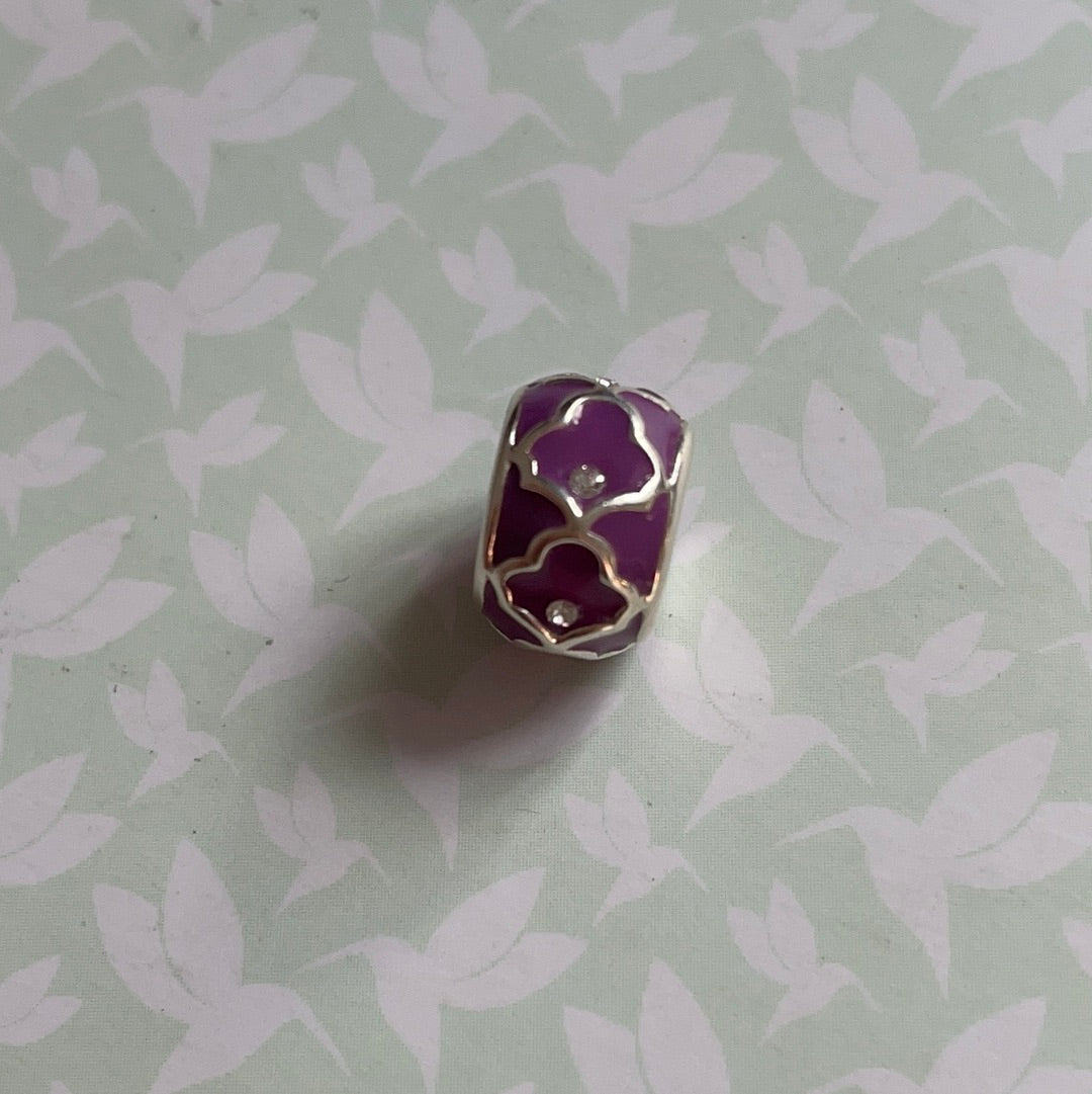 Genuine Chamilia Enamel Purple Abstract Flower Charm With Small CZ Design