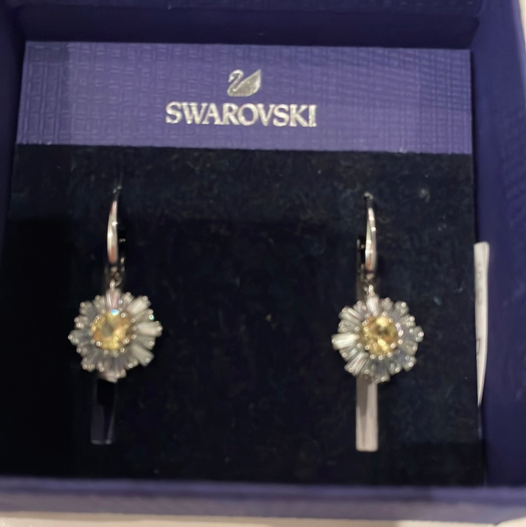 Genuine Swarovski Pave Crystal Dangle Daisy  Earrings