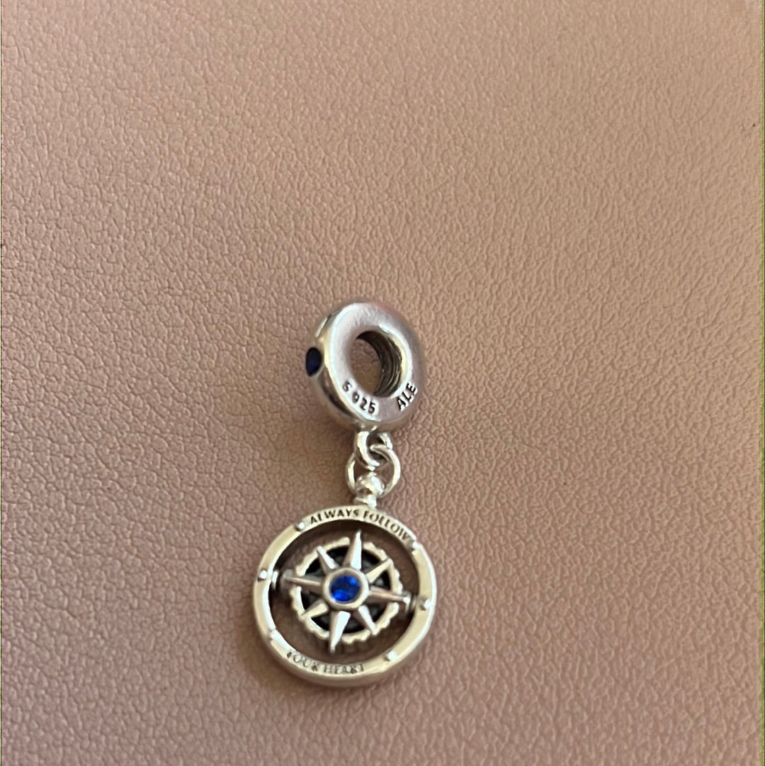Genuine Pandora Spinning Compass Dangle Blue CZ Charm