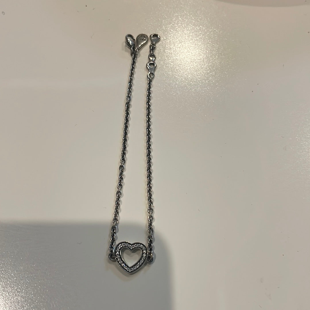 Genuine Pandora Pave Openwork Heart Dainty Adjustable Bracelet Max Extension
