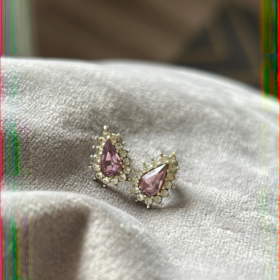 Silver Plated Earrings With Clear and Purple Pave