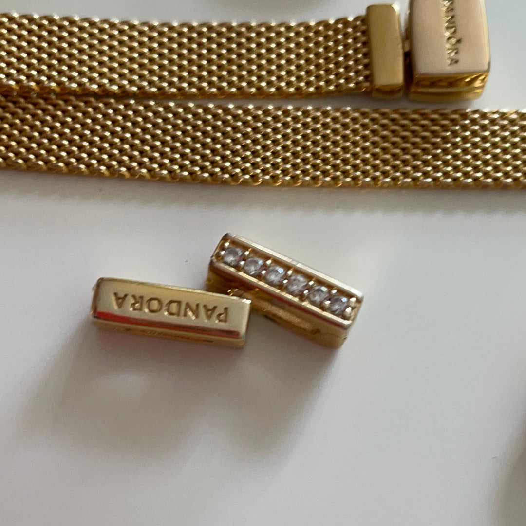 Genuine Pandora Reflexions Shine Gold Pave Strip Spacer Clips x2