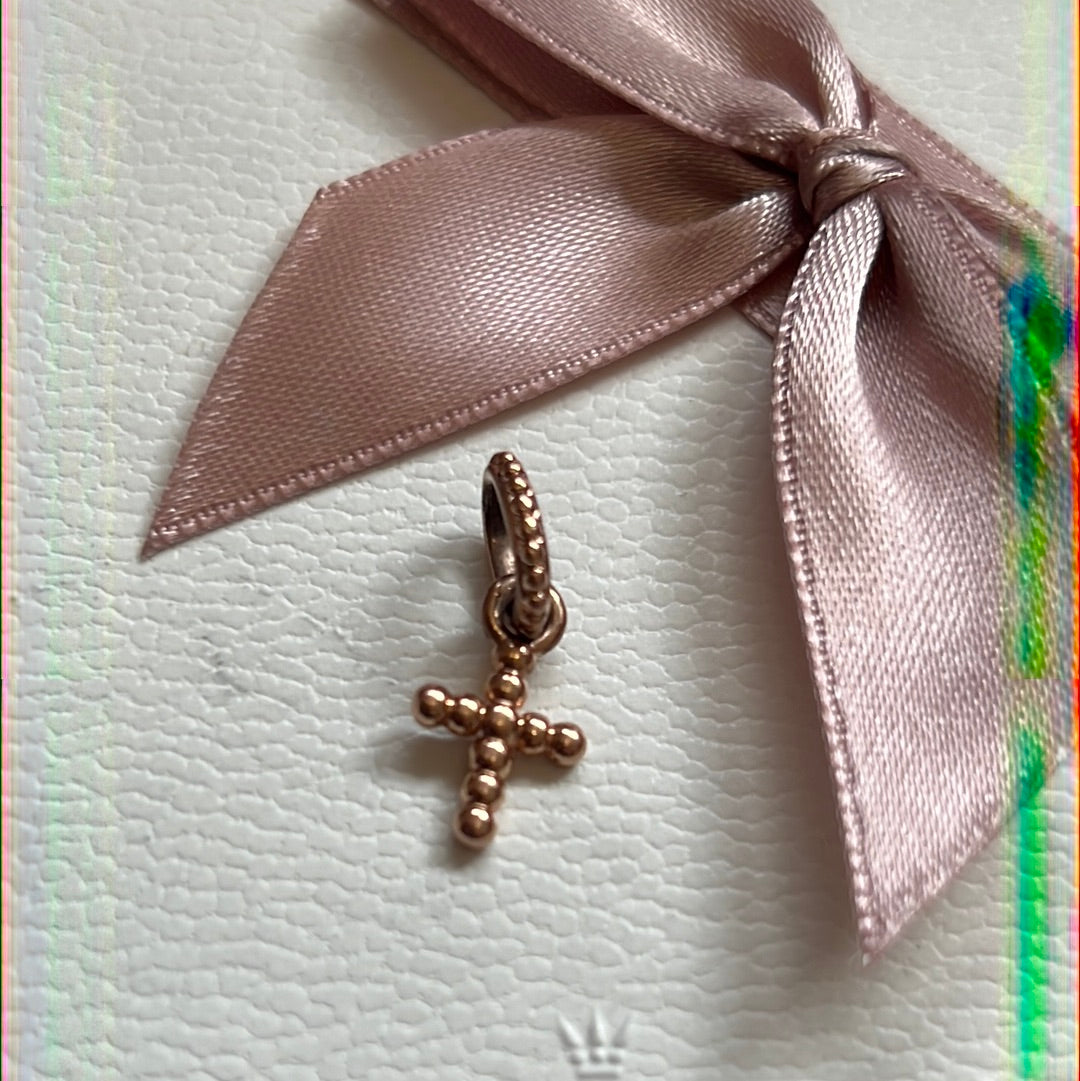 Genuine Pandora Rose Gold Beaded Cross Dangle Charm