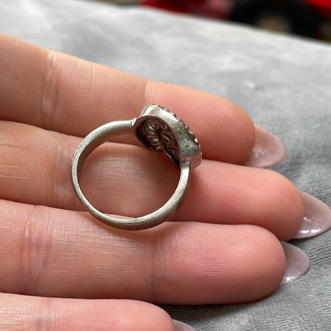 Sterling Silver Pave and CZ Shell Ring Size 58