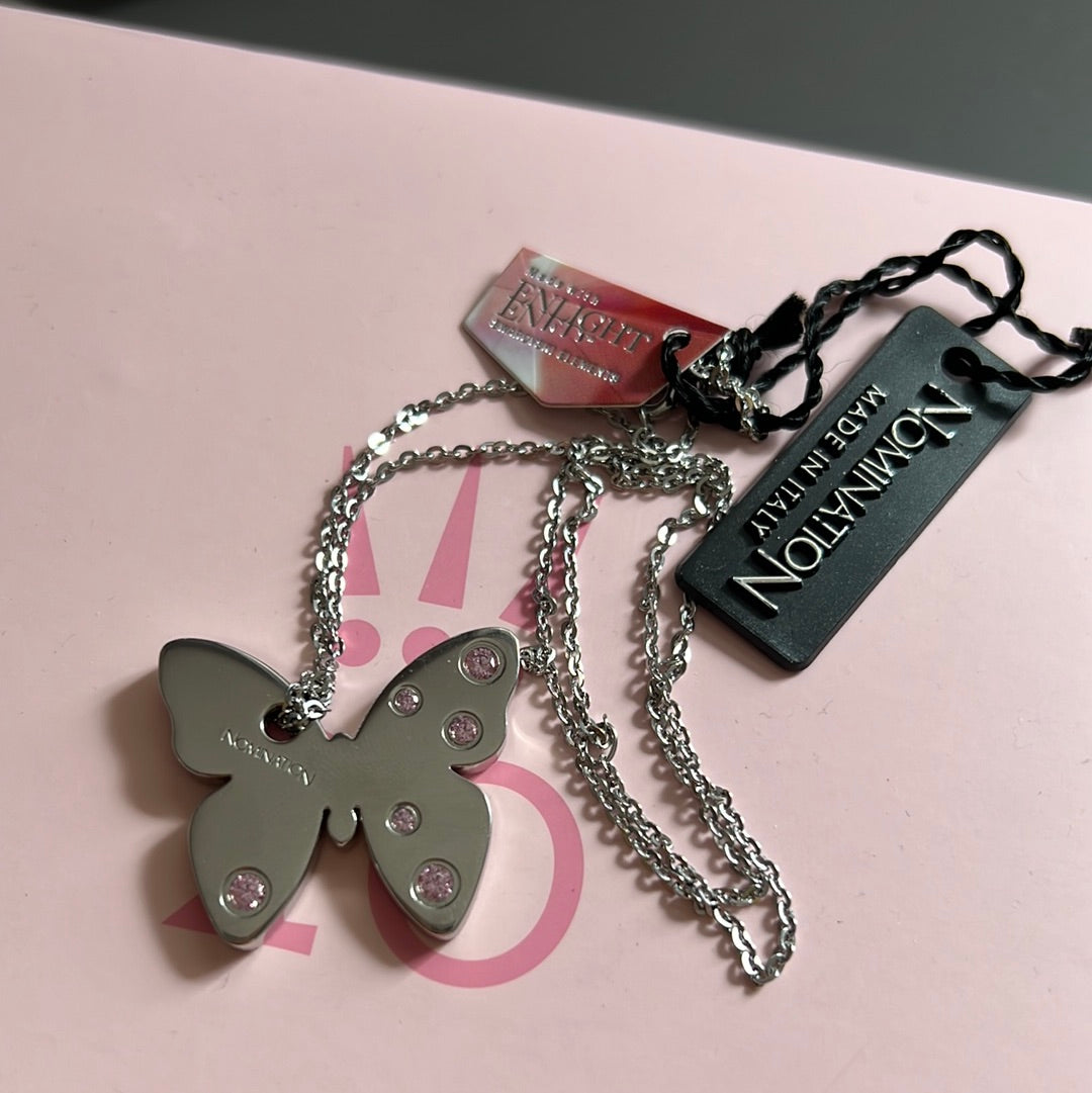 Genuine Nominations Brand New Large CZ Butterfly Necklace 44cm