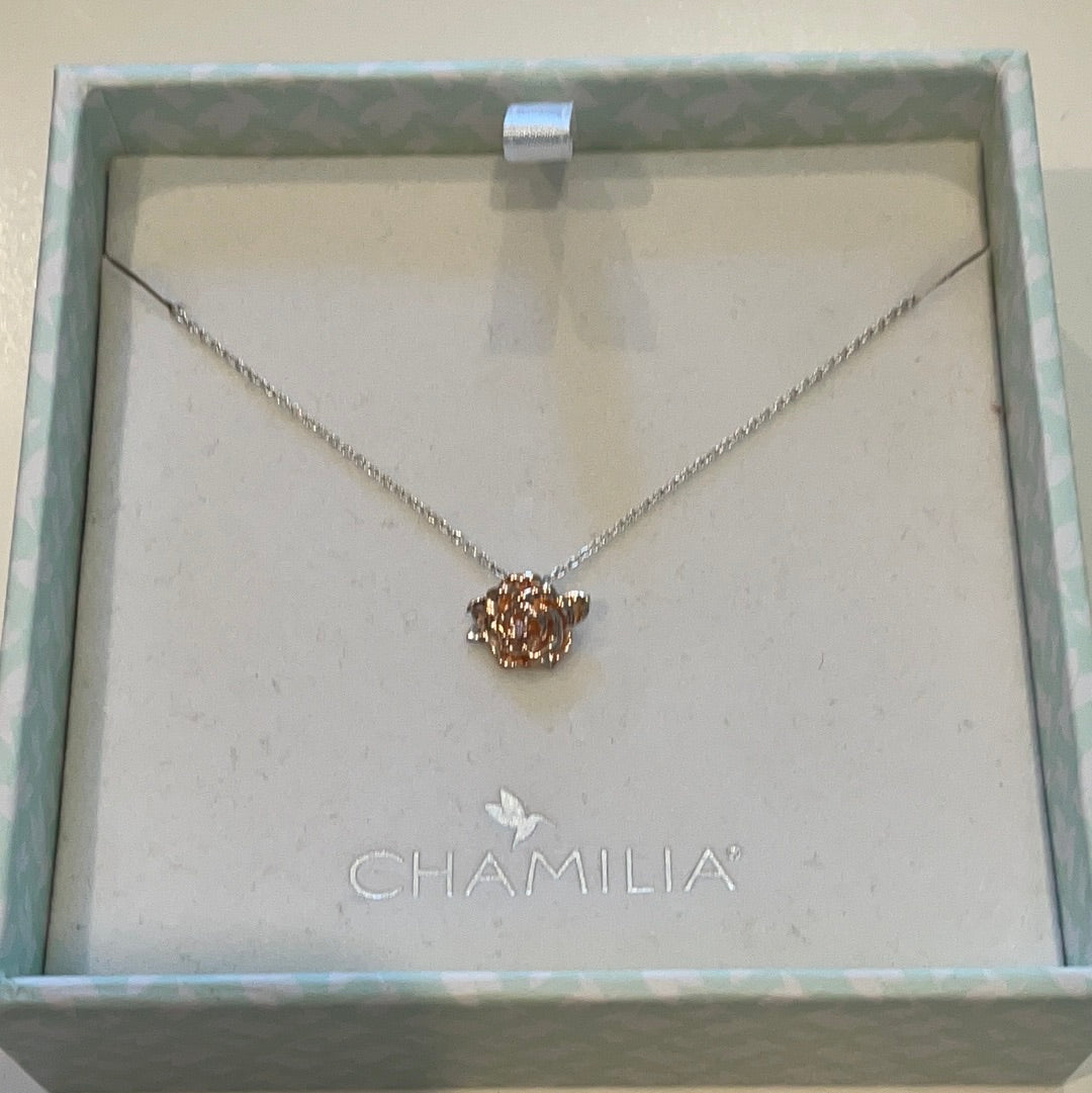 Genuine Chamilia Brand New in Box Disney Beauty and the Beast Belle's Rose Rose Gold 50cm Chain Necklace