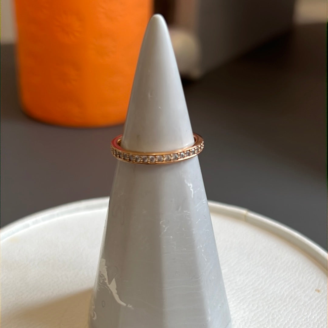 Sterling Silver Rose Gold Pave CZ Line Ring Size 58