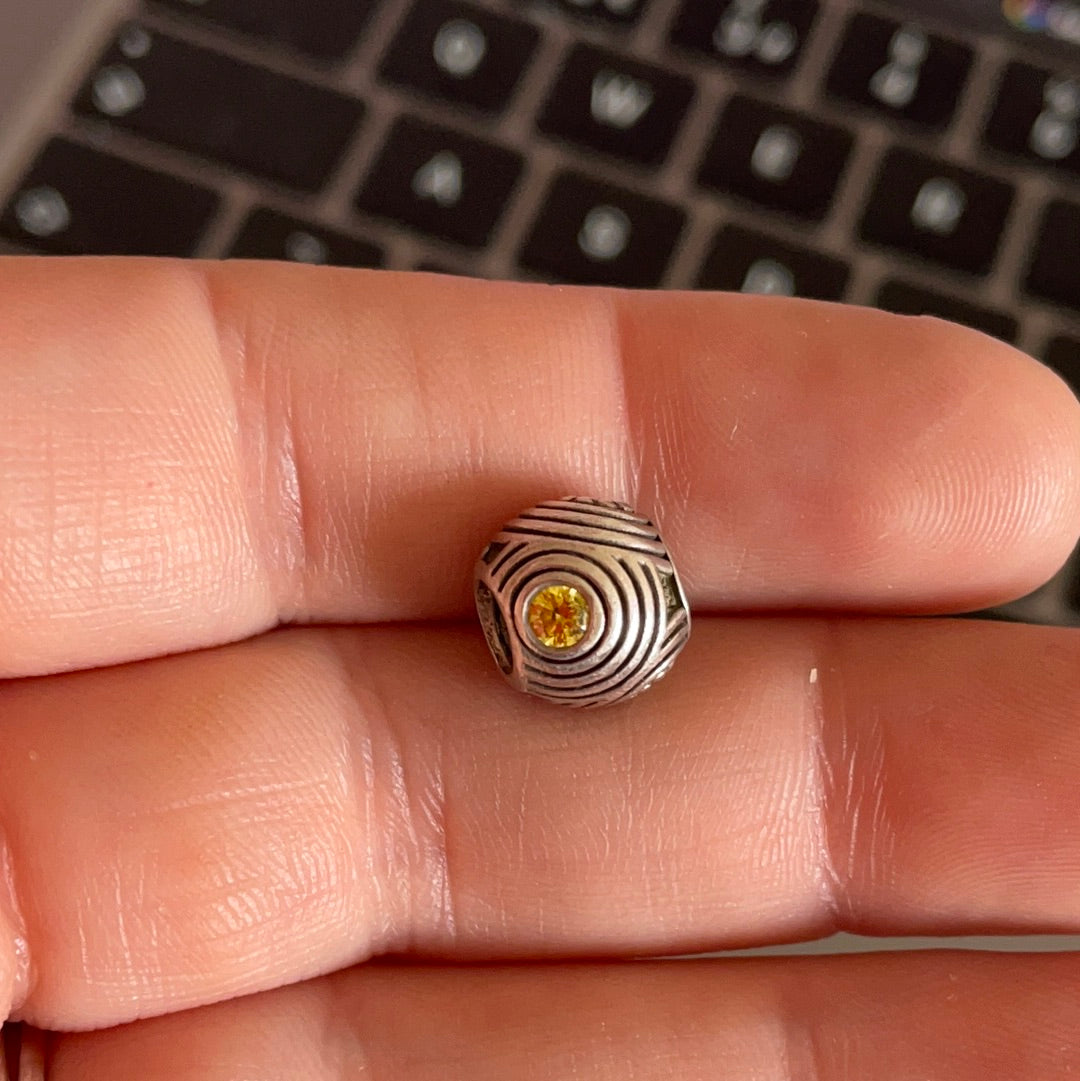 Genuine Pandora Line Oxidised Charm With Yellow Stone CZ