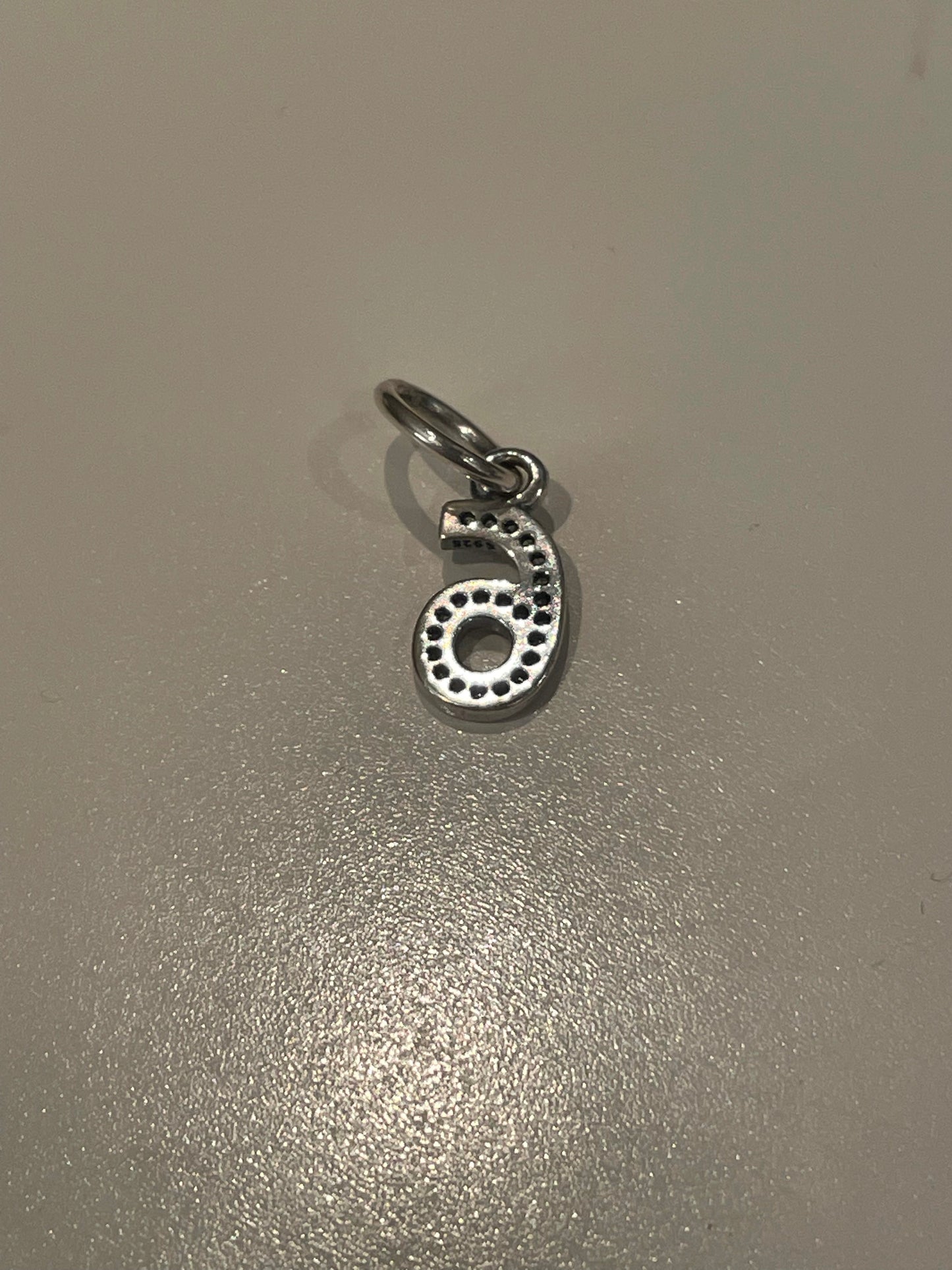 Genuine Pandora Number 6 Dangle Pave Charm