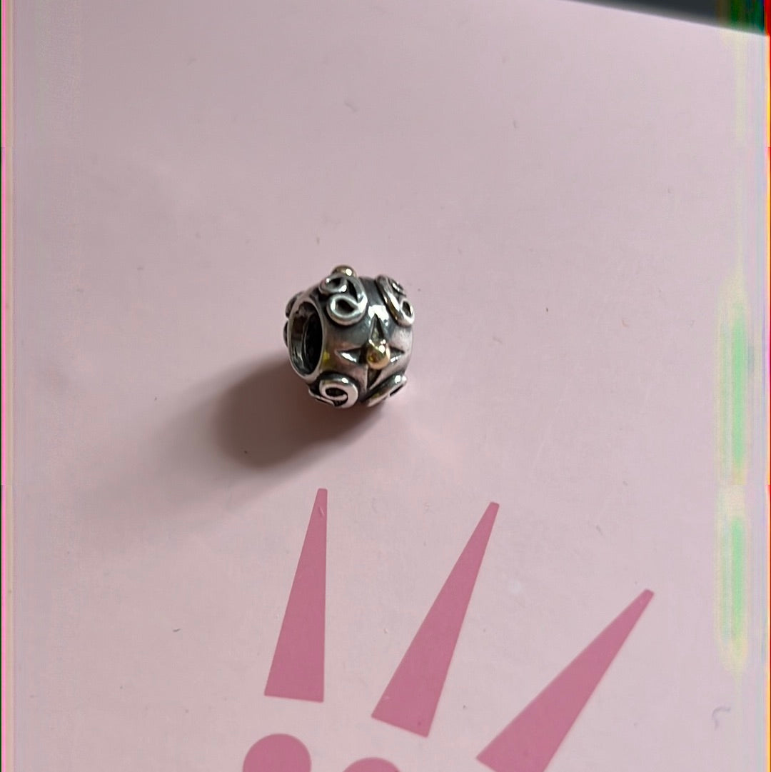 Genuine Pandora Two Tone Swirl Spiral and Abstract Victorian Cross Charm 14k Swirl