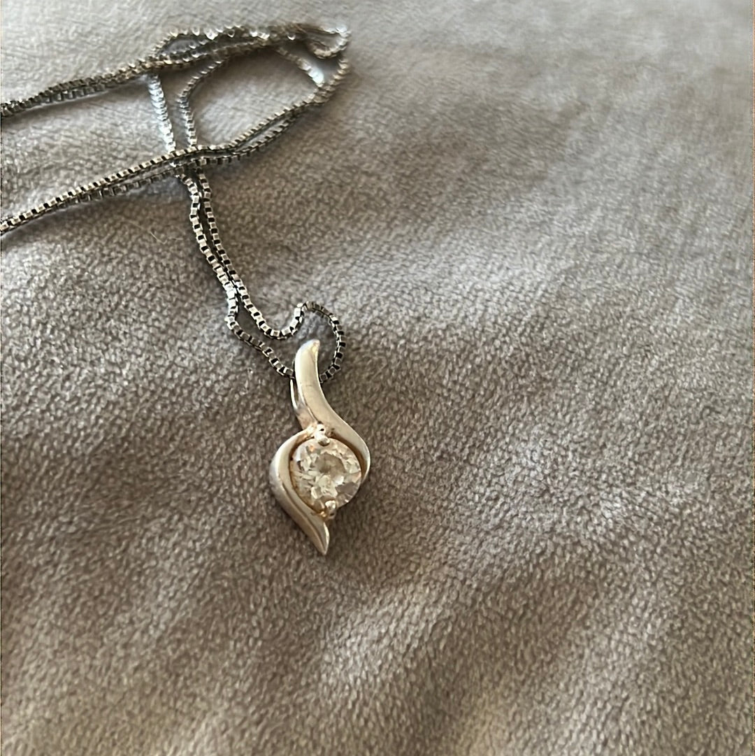 Sterling Silver Pave CZ Music Note Necklace 40cm