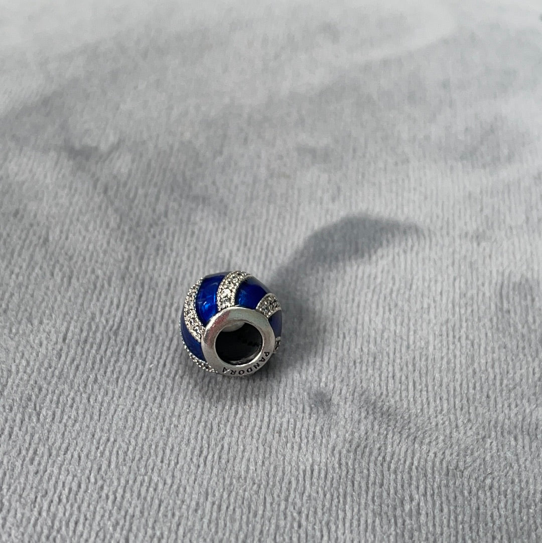 Genuine Pandora Blue Enamel Charm With Pave Swirl Lines Christmas