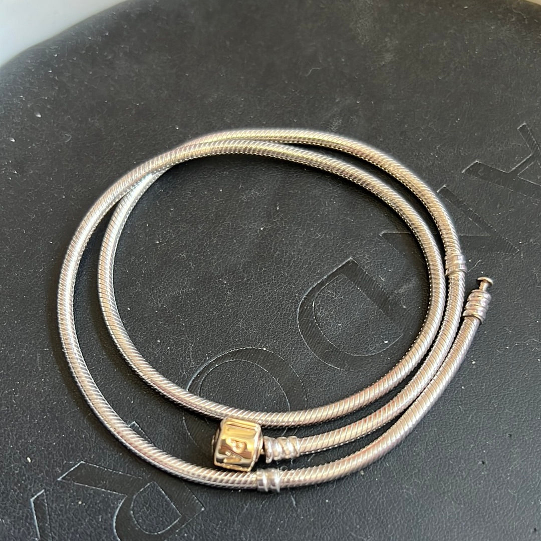Genuine Pandora 50cm G585 Gold Two Tone Clasp Moments Snake Chain