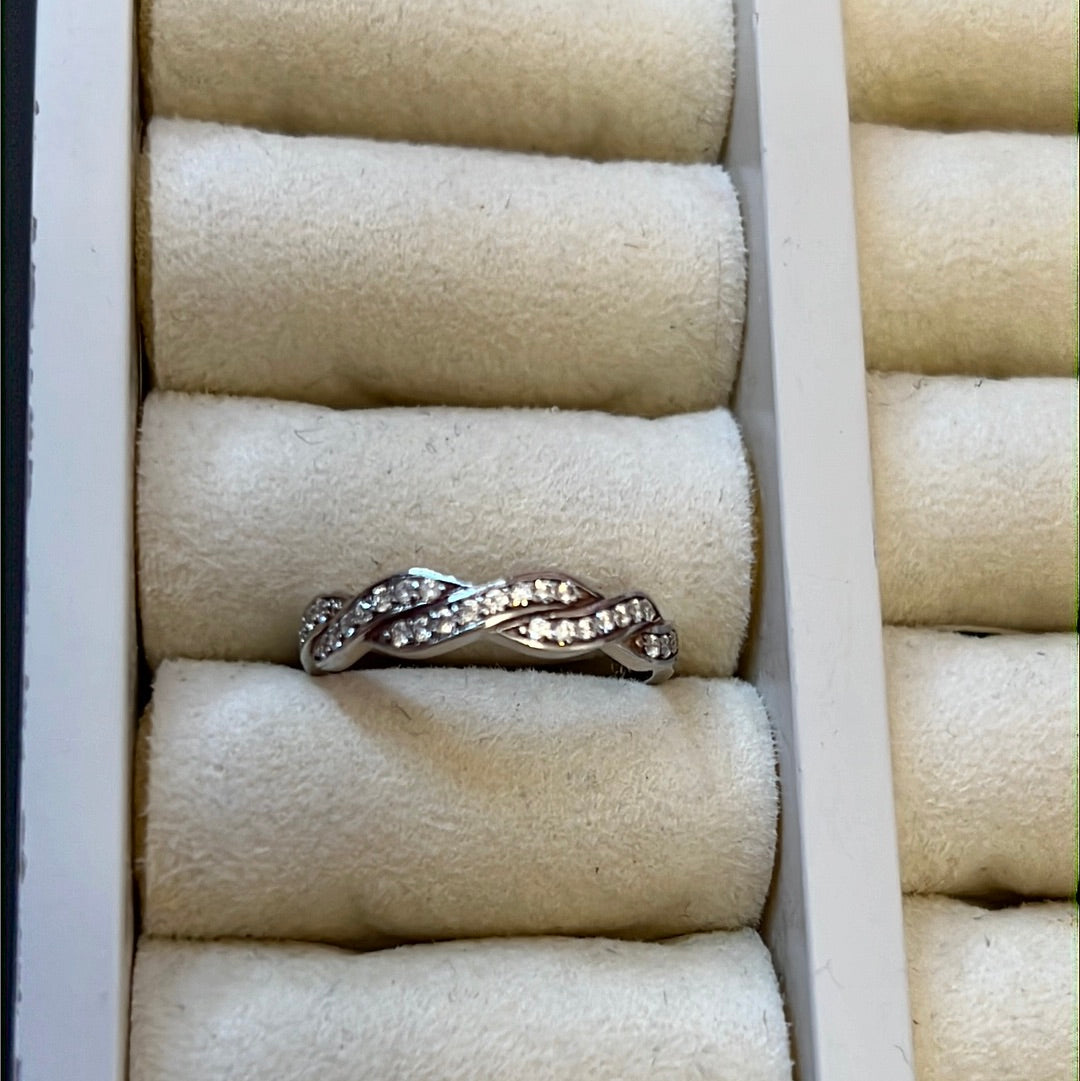 Sterling Silver Pave Crossover Ring Various Sizes