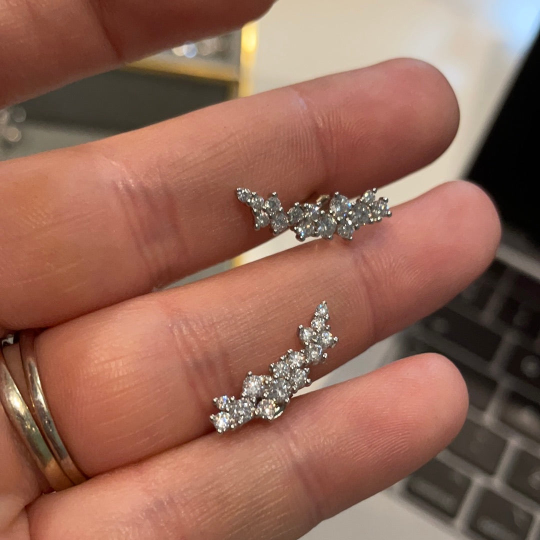 Brand New Sterling Silver Beautiful Clear Pave Leaf Climber Earrings