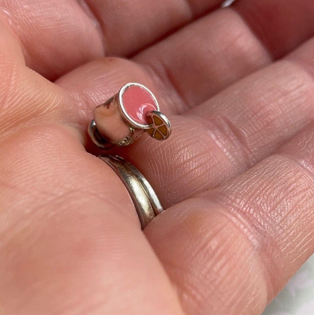 Genuine Chamilia Pink Enamel Cocktail Glass With Enamel Lemon Charm