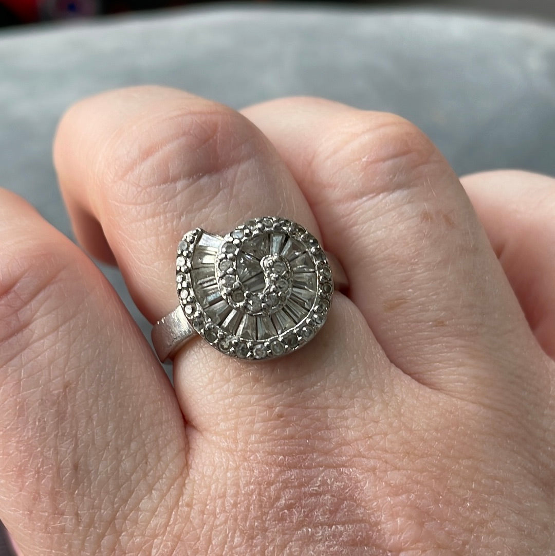 Sterling Silver Pave and CZ Shell Ring Size 58