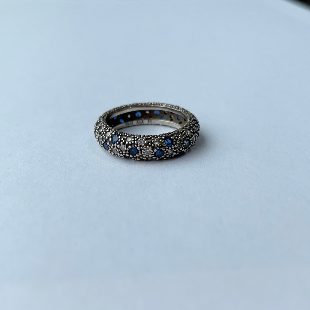 Genuine Pandora Cosmic Clear Blue Pave Stone Ring Size 54