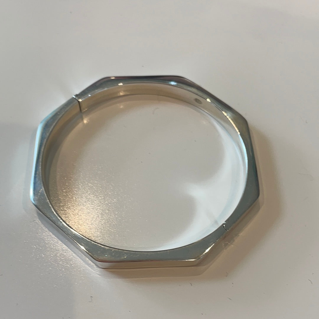 Genuine Silvery Designer Sterling Silver Hinged Octagon Bangle 18.5cm