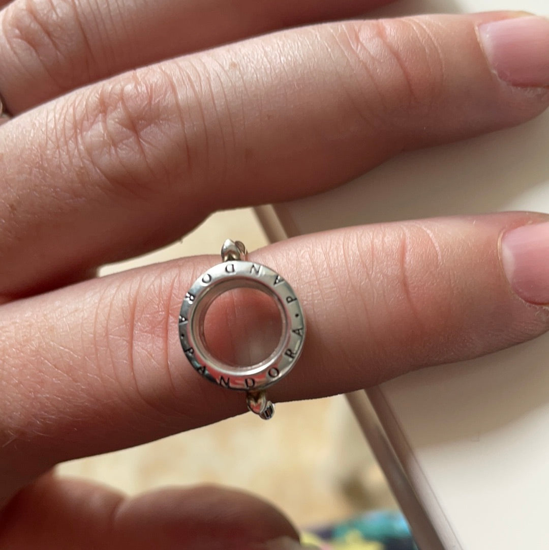 Genuine Pandora Logo Circle Memory Locket Ring Size 52