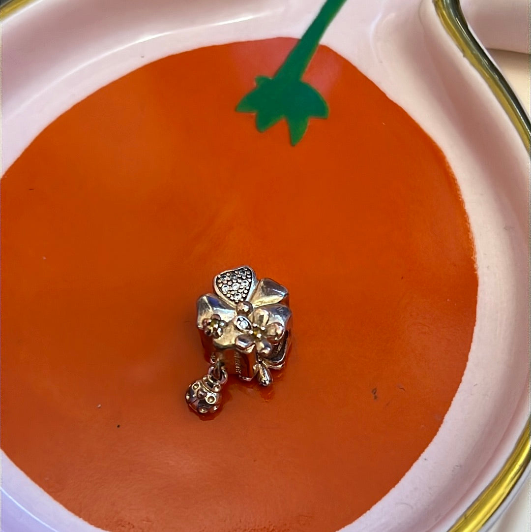 Genuine Pandora Rose Gold Flower Charm Pave Meadow With Ladybird Dangle