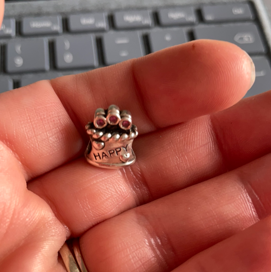 Genuine Chamilia Happy Birthday Cake Present Charm with Pink Stones