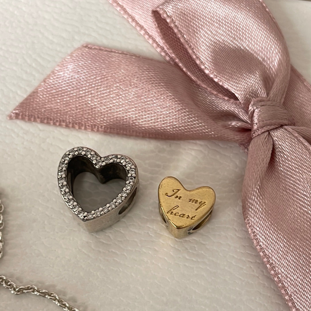 Genuine Pandora Two Tone Heart Pave with Removable Heart Charm 'in my heart'