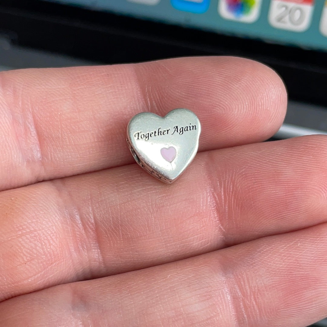 Genuine Pandora Enamel Pink Heart 'Together Again' Charm.