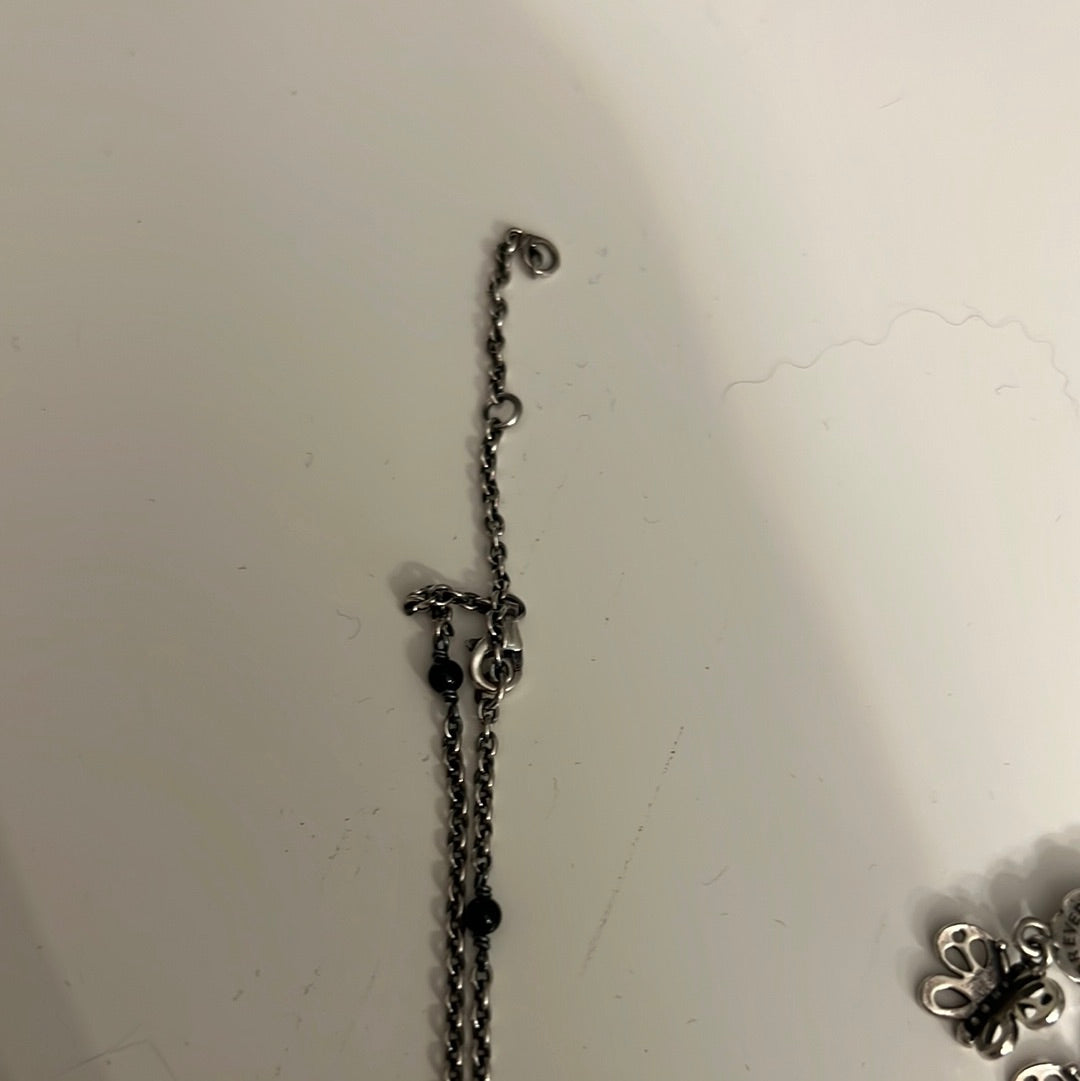 Genuine Pandora RARE and Beautiful White Pearl Mother of Pearl Pendant With Onyx Stones Necklace