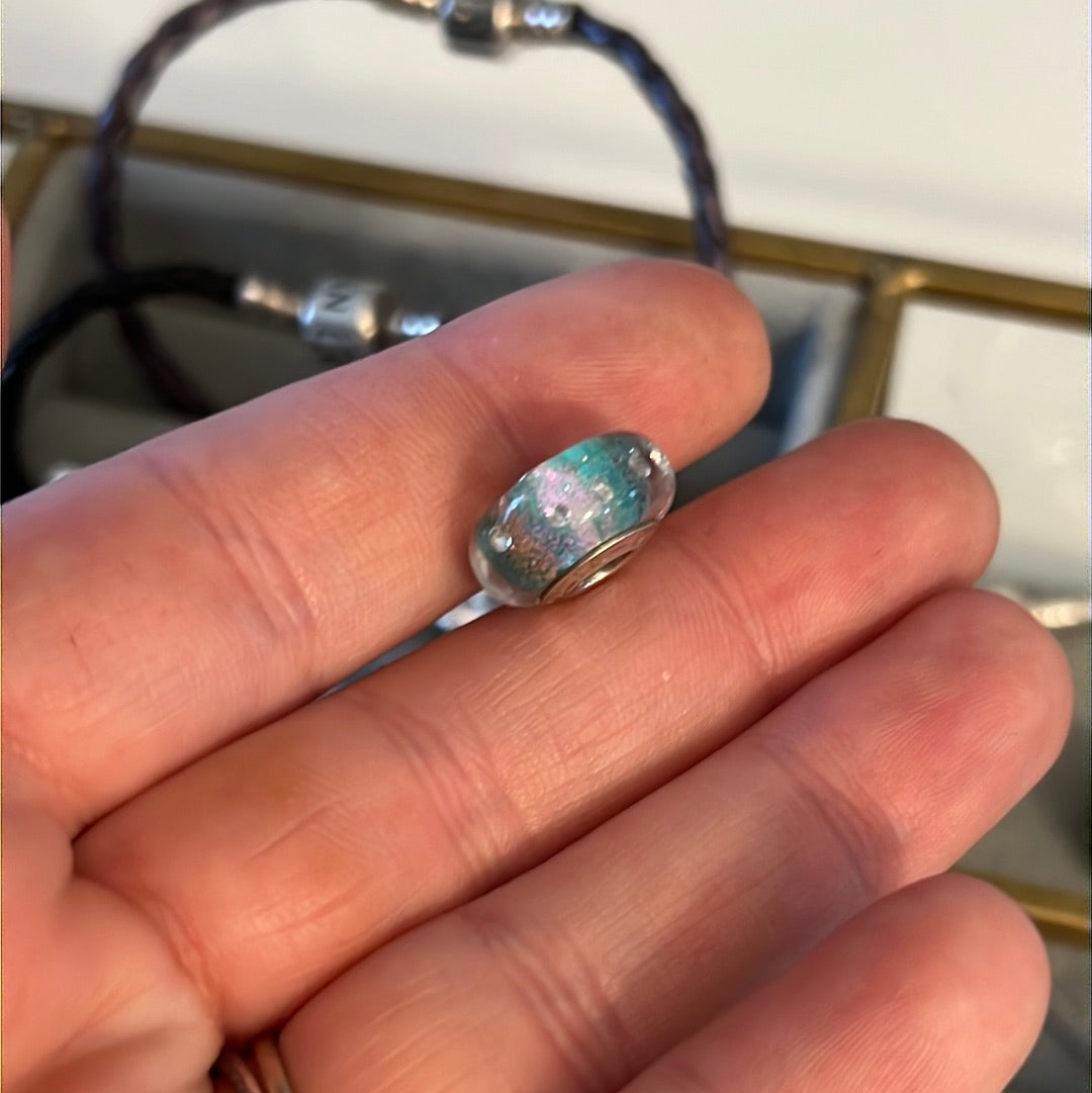 Genuine Chamilia Blue Foil Iridescent CZ Murano Charm
