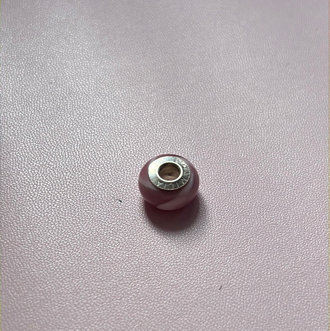 Genuine Chamilia Pale Pink Glass Murano With Light Pink Swirl Charm
