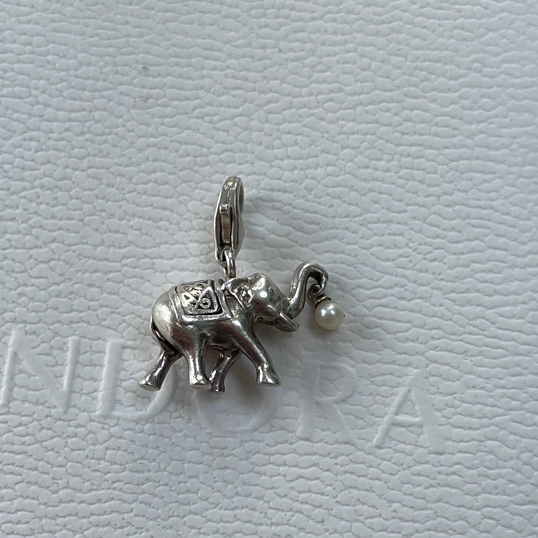 Thomas Sabo Sterling Silver Elephant With Pearl Dangle RARE Clip Charm