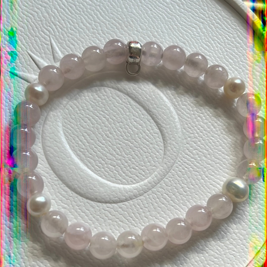 Genuine Thomas Sabo Sterling Silver Charm Clasp Rose Pearl Quartz Bracelet Large