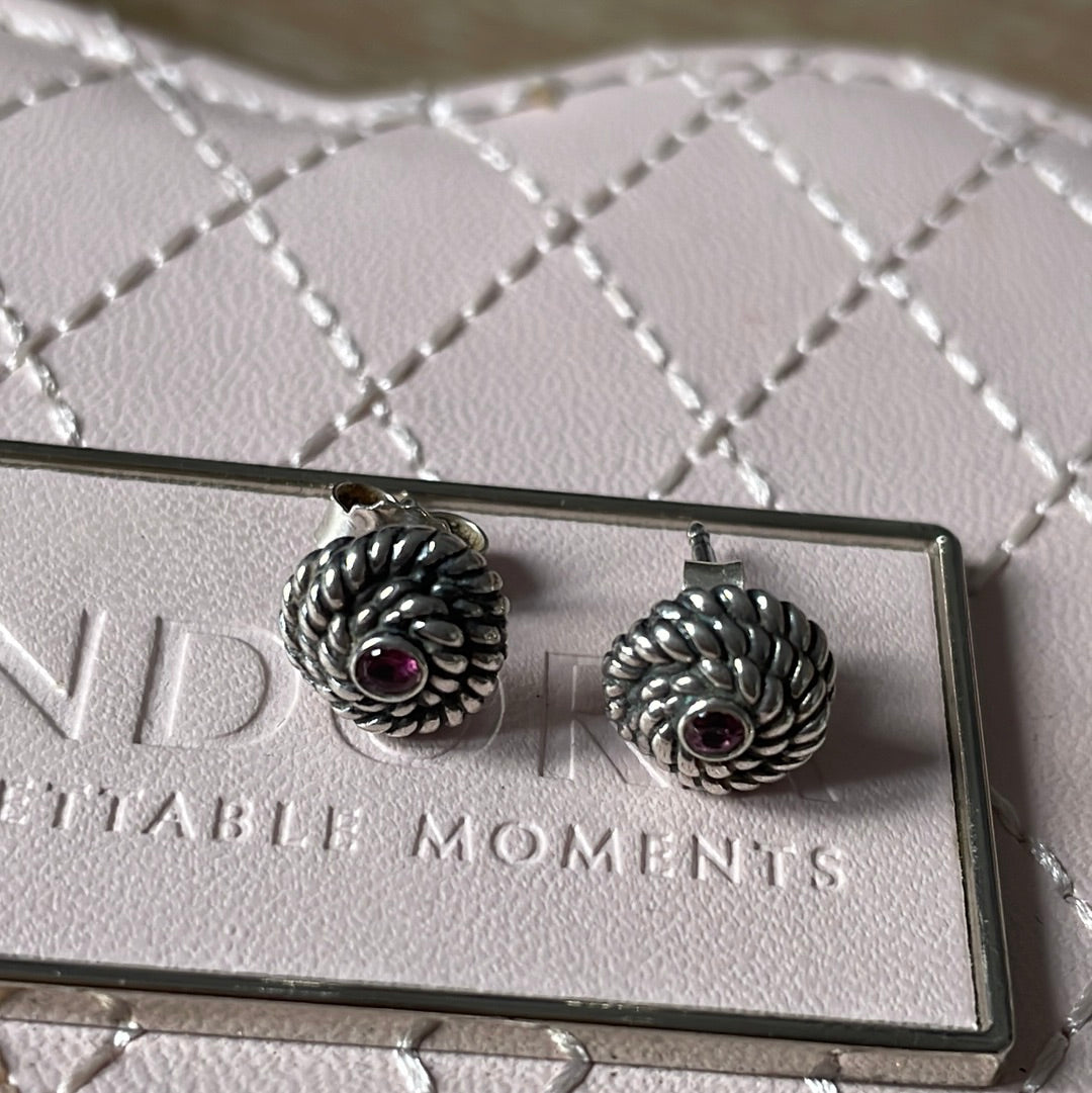 Genuine Pandora Rare HTF Hidden Romance Rhodolite Earrings Super Rare