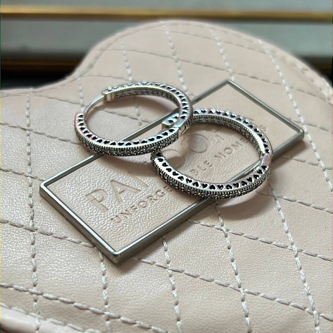 Genuine Pandora Radiant Extra Large Heart Pave earrings Hoops