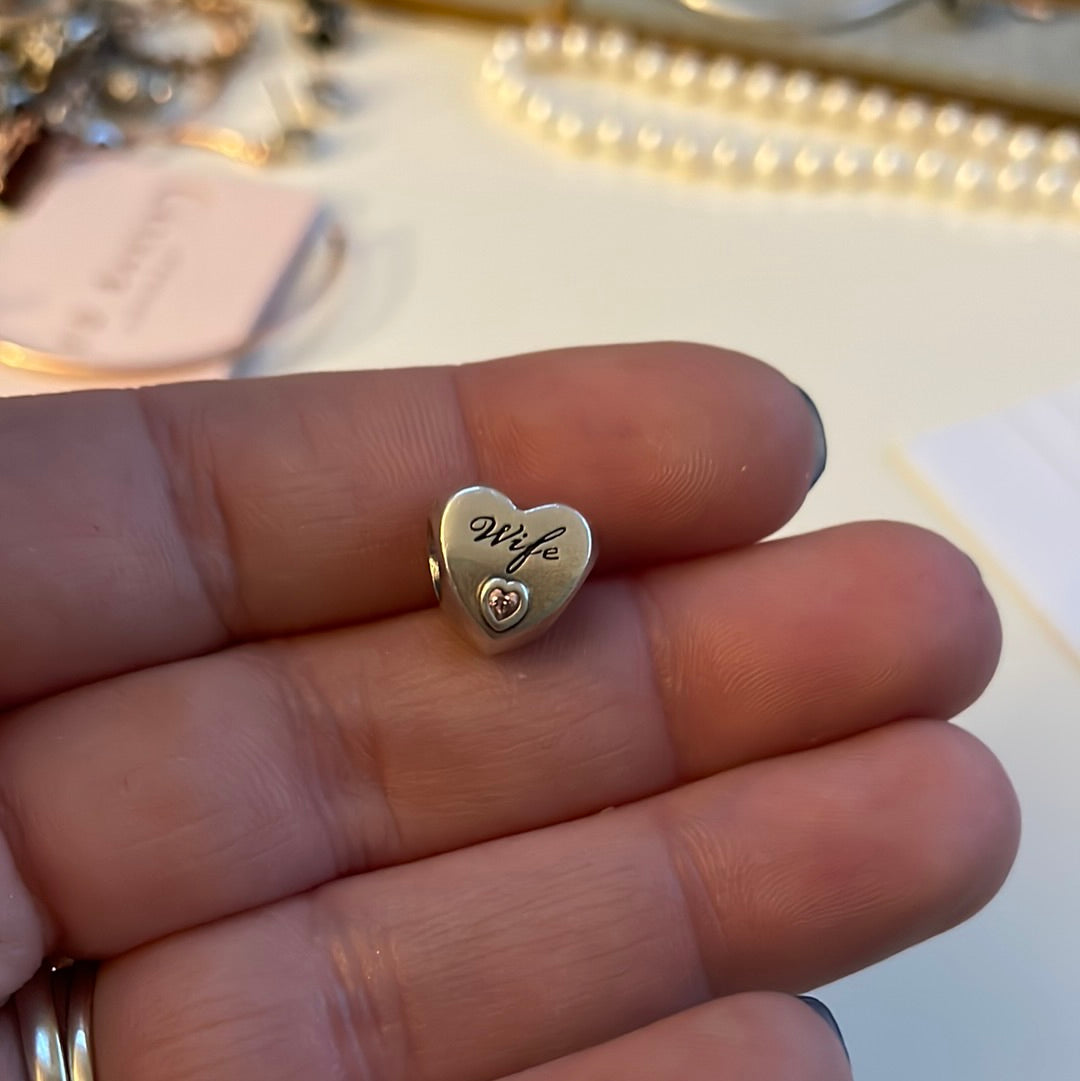 Genuine Pandora Heart With Stone Wife Charm