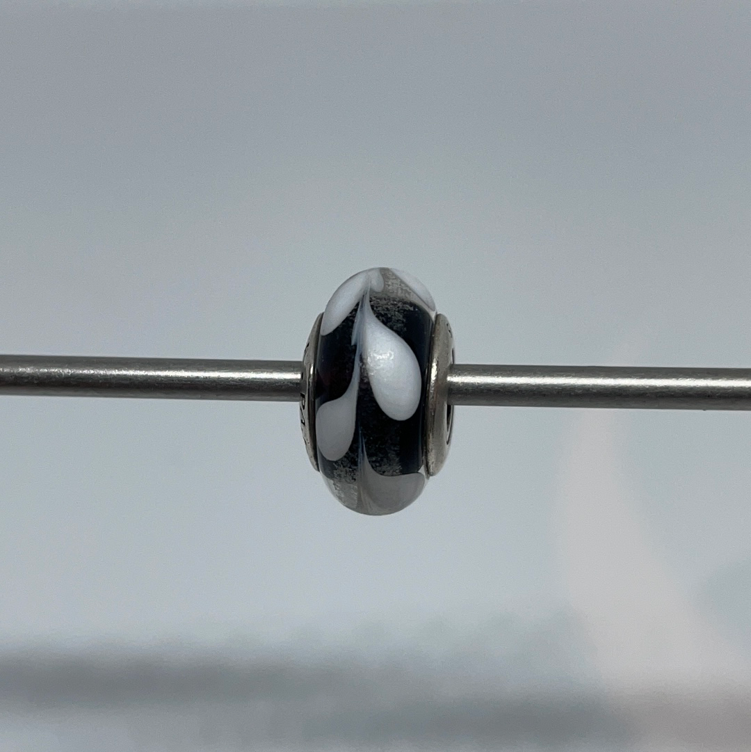 Genuine Pandora Black Murano Glass Charm with White Paint Flick Swirl