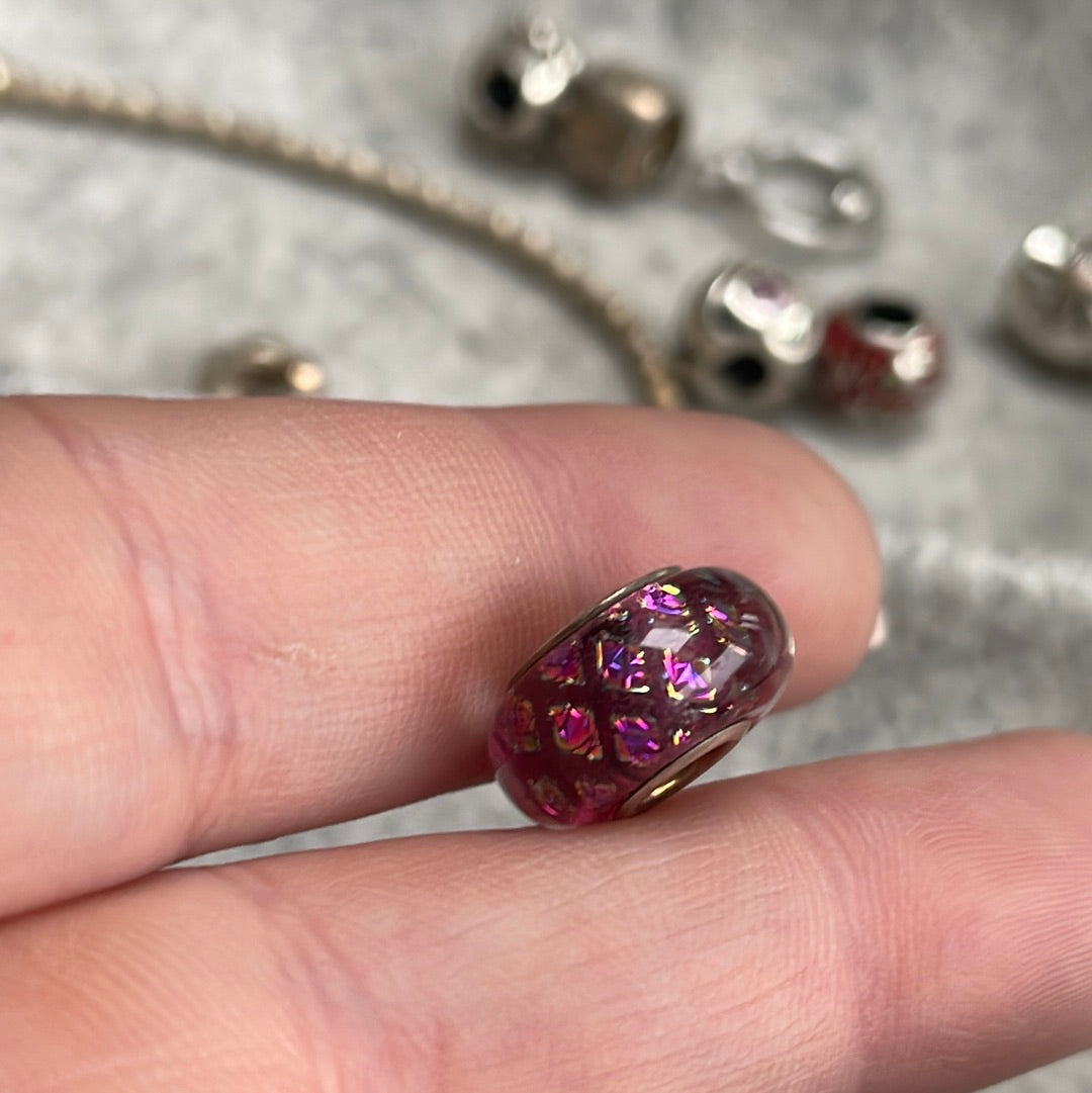Genuine Chamilia Purple and Rainbow BEAUTIFUL Foil Murano Charm