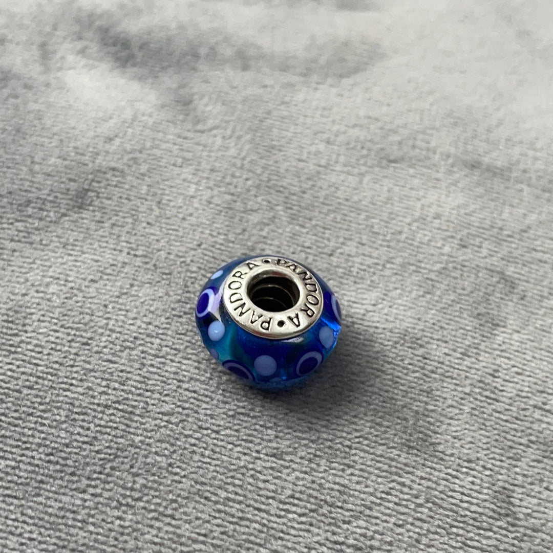 Genuine Pandora Murano Glass Charms Spotty Polka Dot Blue and Light Blue