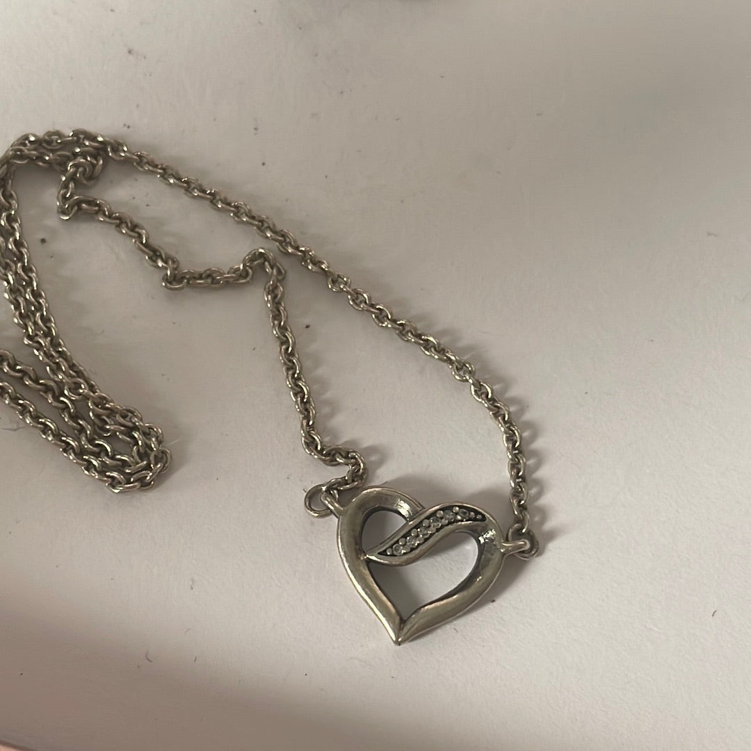 Genuine Pandora Pave Line Heart Necklace 44cm Chain